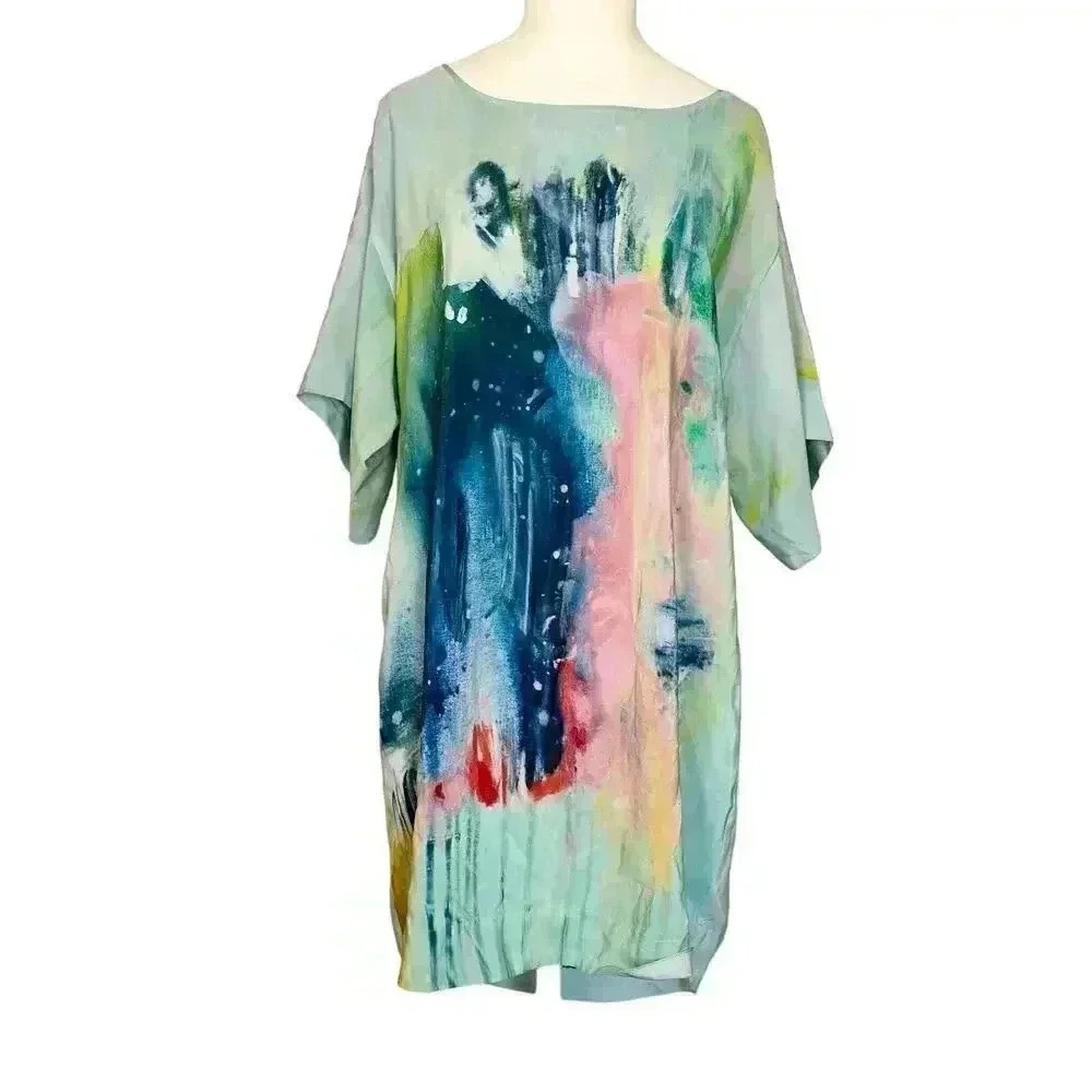 Anthropologie Maeve Silk Abstract Art Tunic Dress Lined Women’s Size Small
